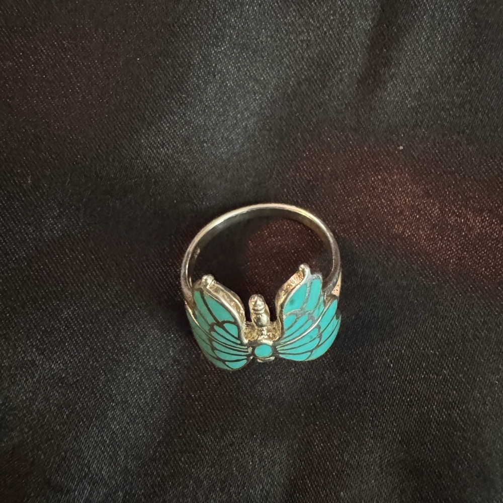 Silver Butterfly Ring with Turquoise Accents
